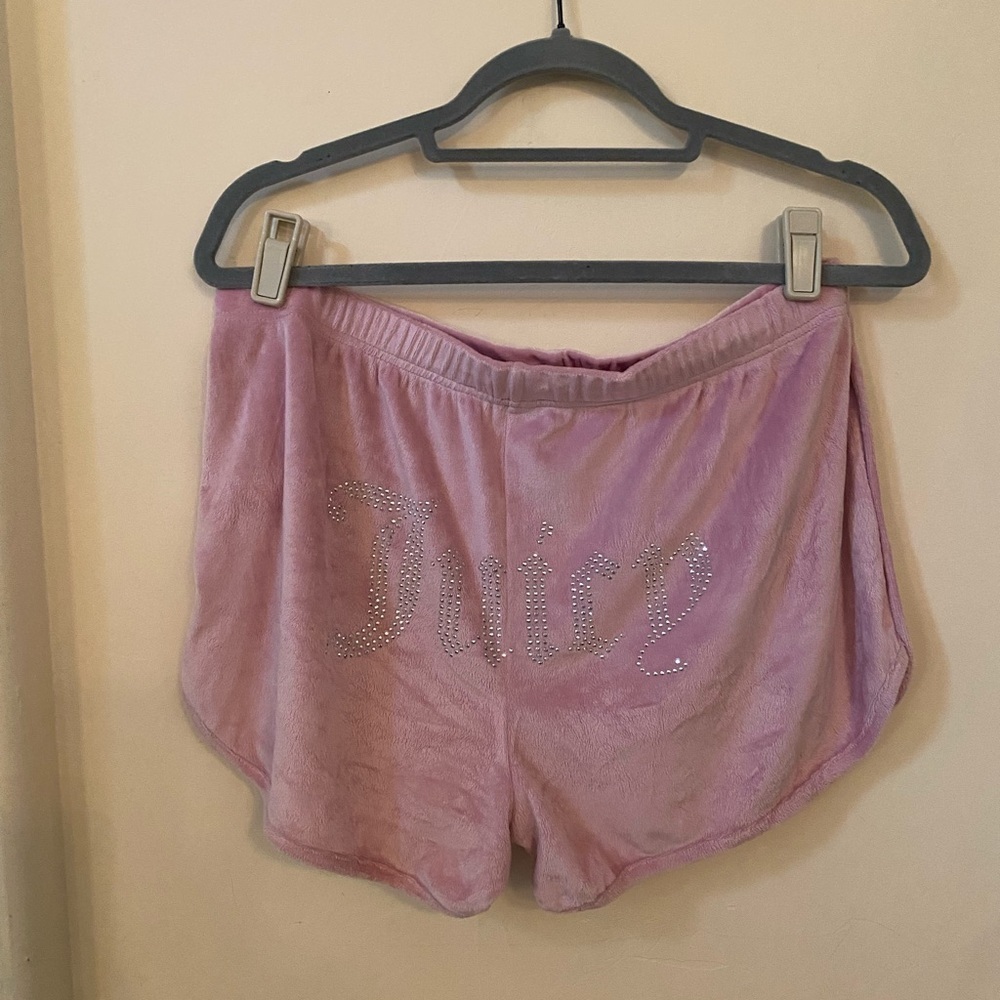 Juicy Couture Pink Velour Rhinestone “Juicy” Lounge Shorts Y2K Glam Size L